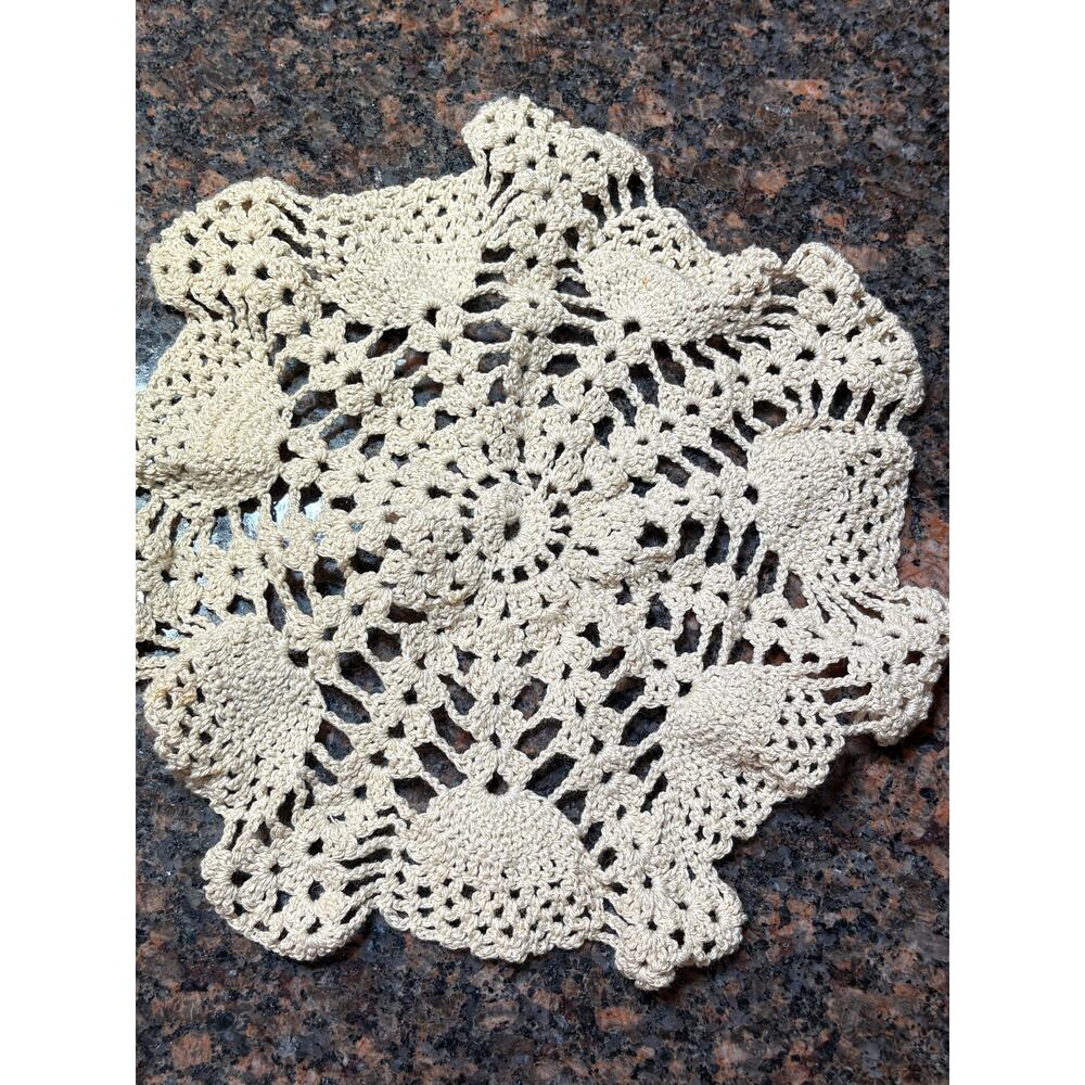 Vintage Round Doily Hand-Crocehted Scalloped Edge Appr 9" Diameter